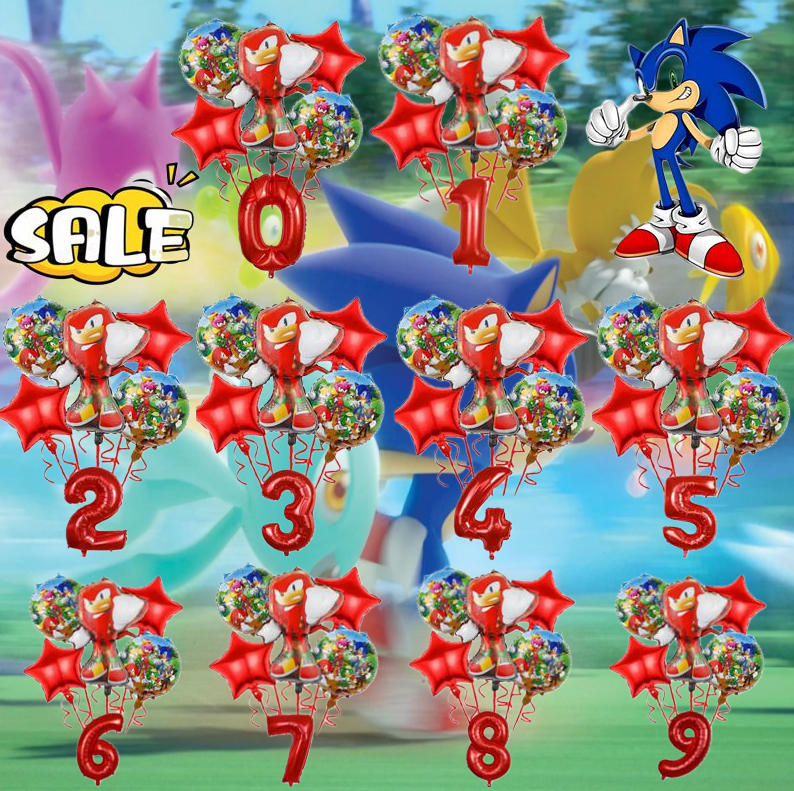Model Kit Sonic - 漫画ゲームソニックバルーンデジタルコンボセット（男の子向け）、スーパーヘッジホッグテイルズアクションフィギュア、パーティーアルミホイルバルーンおもちゃギフト