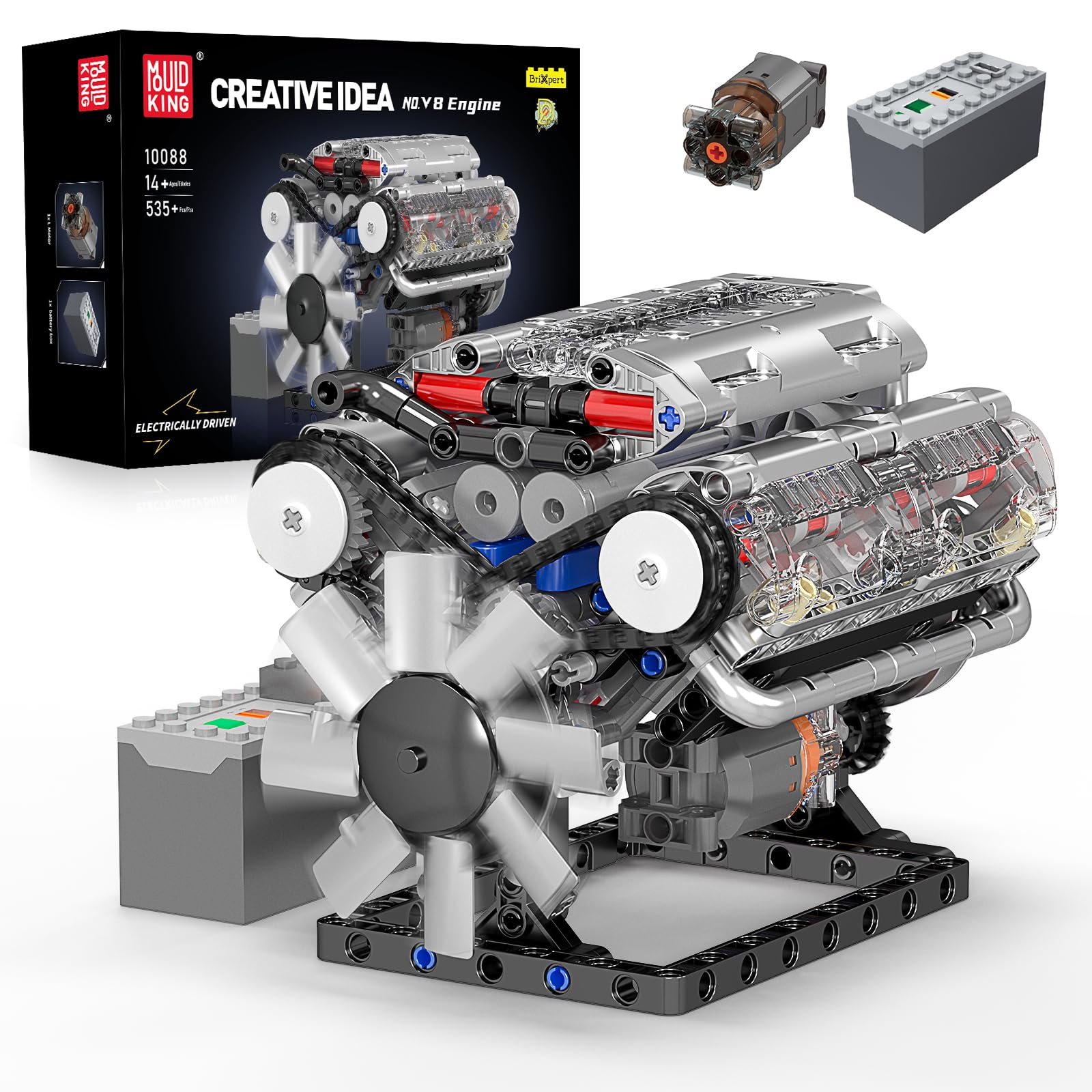Model Kit V8 Engine - モールドキング 10088 V8エンジン ビルディングブロックキット 535ピース 8気筒ガソリン車エンジン