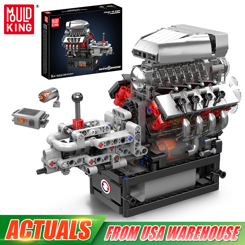 Lego Set Technic - Mould King 10225 テクニカルエンジンおもちゃ 電動V8カーエンジン 組み立てブロック