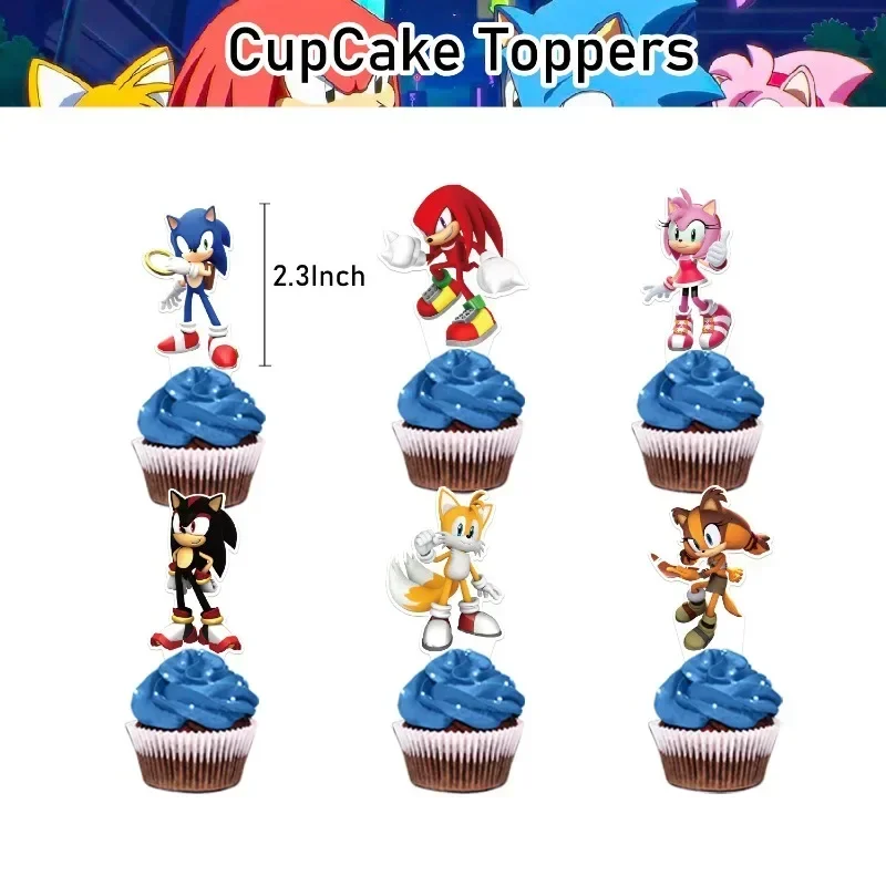 Model Kit Sonic - ソニックスをテーマにした誕生日パーティー装飾キット（バナー、ケーキトッパー、バルーン、スパイラルハンギングスワール、パーティー用品を含む）