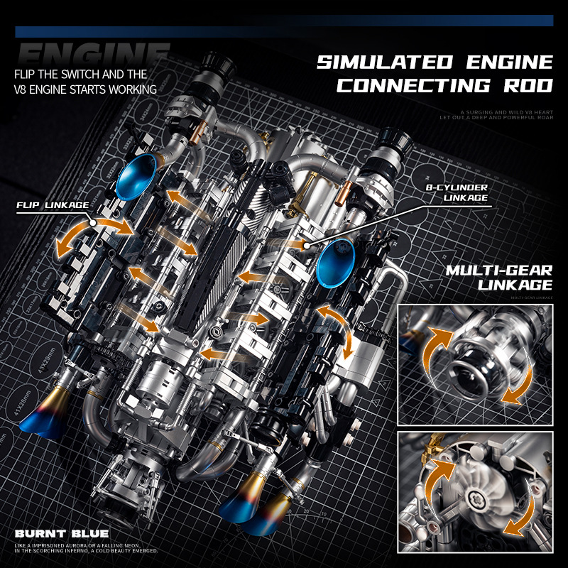 テクニカルスーパーカーV8エンジン組み立てブロックキットモデ - Model Kit V8 Engine のレビューと価格